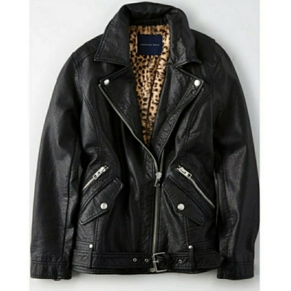 American Eagle Black Faux Leather Moto Jacket XXL